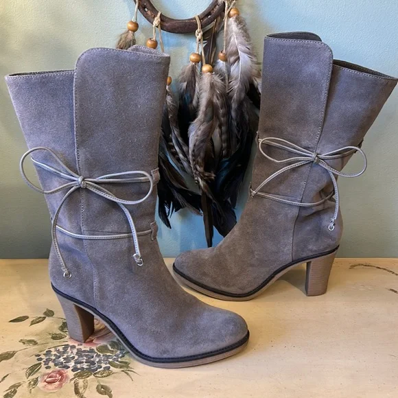 Johnston & Murphy Gray Suede Leather Lace Wrap Boots - Picture 3 of 16